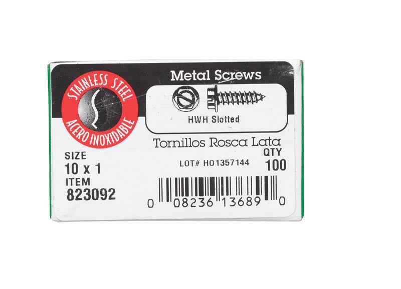 Hillman No. 10 X 1 in. L Slotted Hex Washer Head Sheet Metal Screws 100 pk