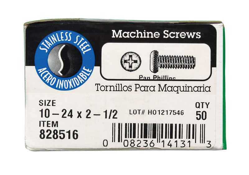 HILLMAN No. 10-24 X 2-1/2 in. L Phillips Pan Head Stainless Steel Machine Screws 50 pk