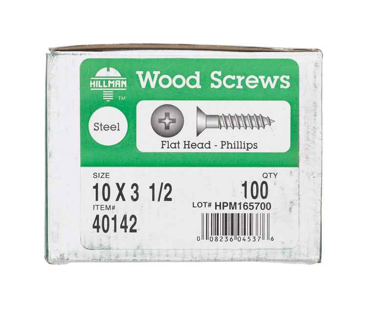 HILLMAN No. 10 X 3-1/2 in. L Phillips Zinc-Plated Coarse Wood Screws 100 pk