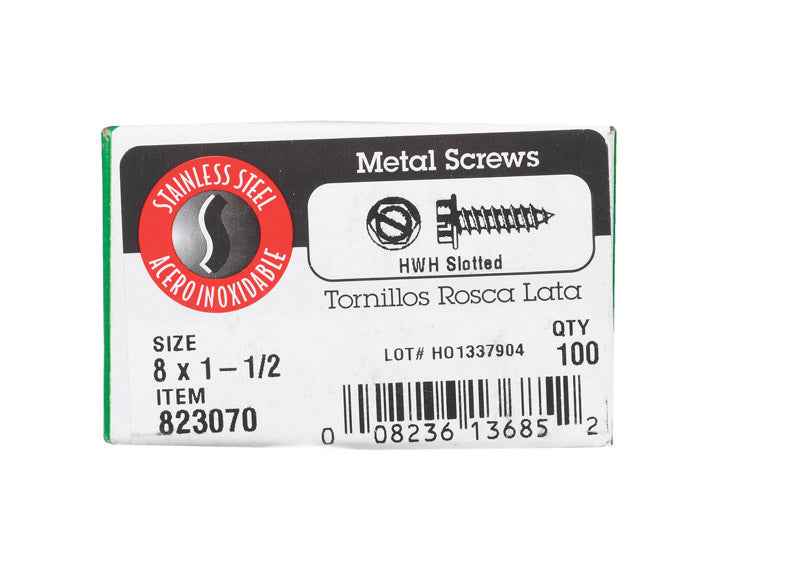 HILLMAN No. 8 Ga. X 1-1/2 in. L Slotted Hex Washer Head Sheet Metal Screws 100 pk