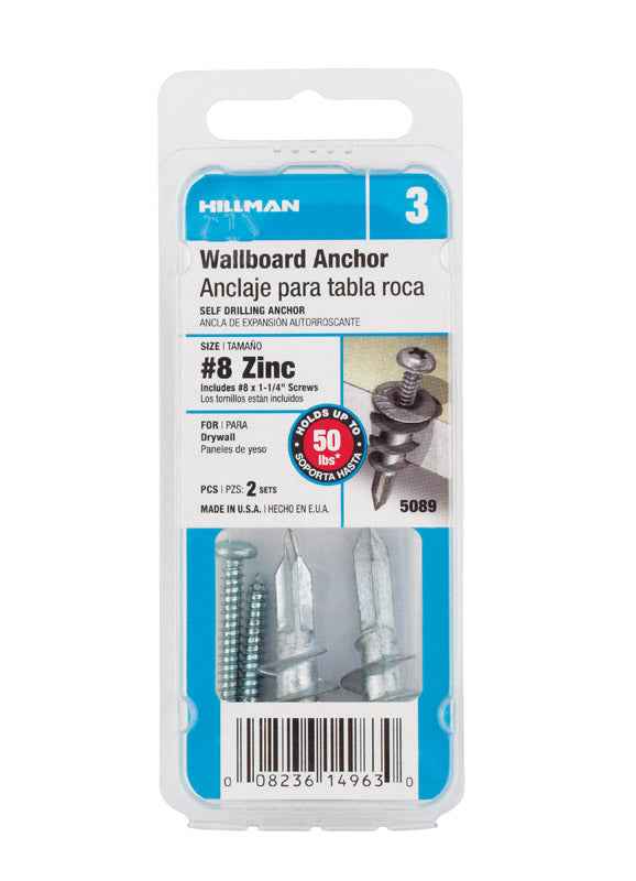 Hillman .164 in. Dia. x 1-1/4 in. L Zinc Pan Head Wallboard Anchors 2 pk (Pack of 6)