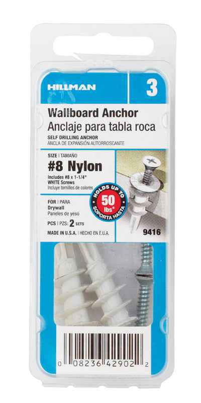 Hillman .164 in. Dia. x 1-1/4 in. L Nylon Flat Head Wallboard Anchors 2 pk (Pack of 6)