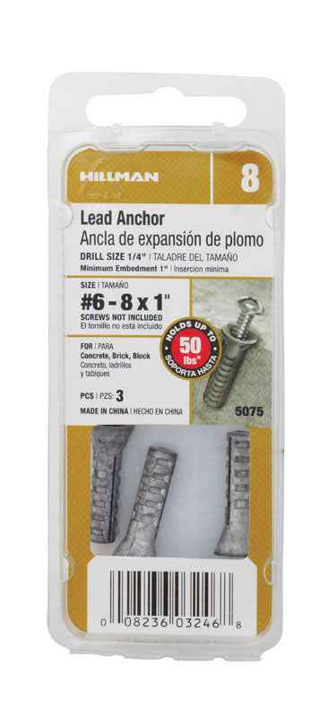 Hillman 0.164 in. Dia. x 1 in. L Lead Round Head Concrete Screw Anchor 3 pk (Pack of 10)