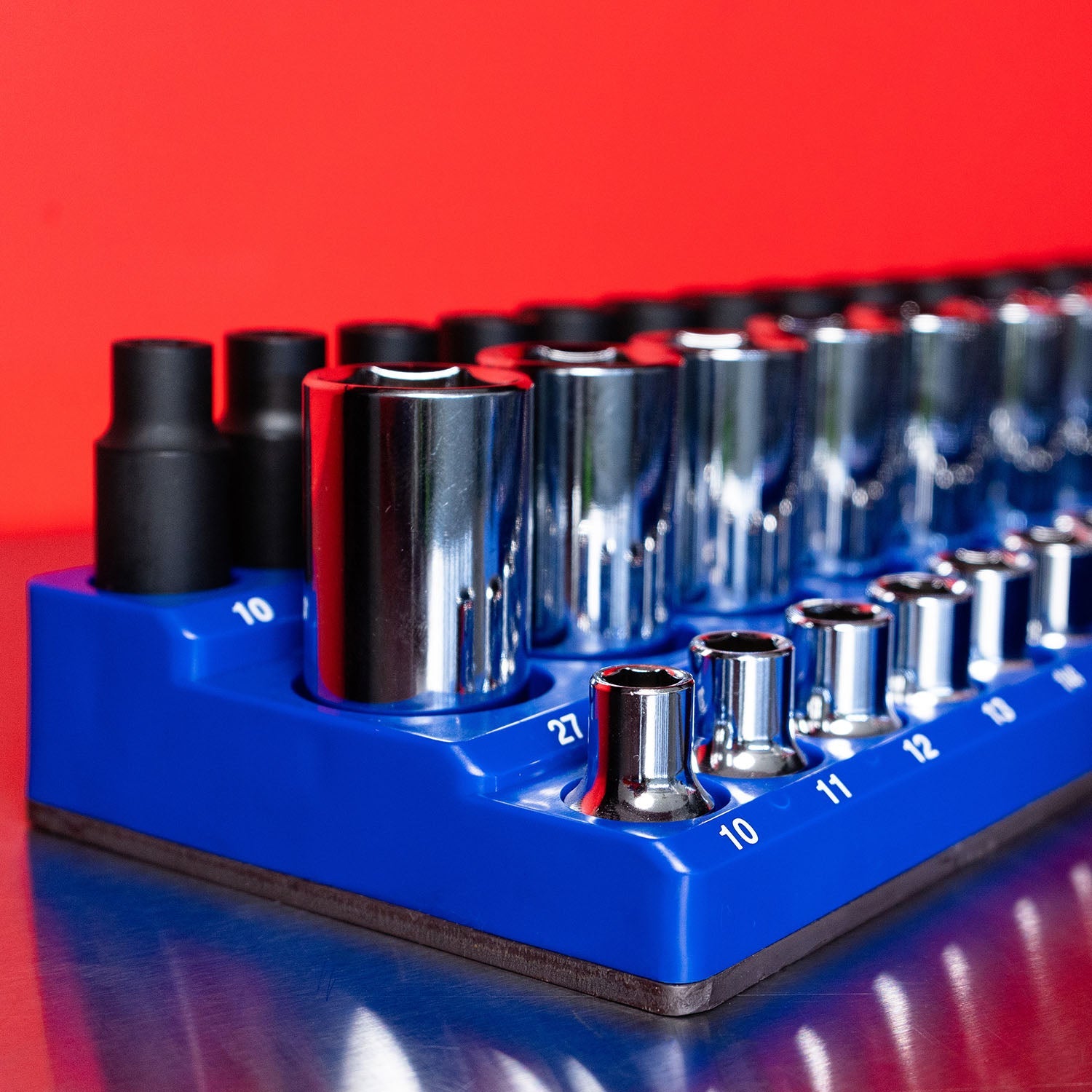 3-Row Magnetic Socket Holder + Chrome and Impact Sockets