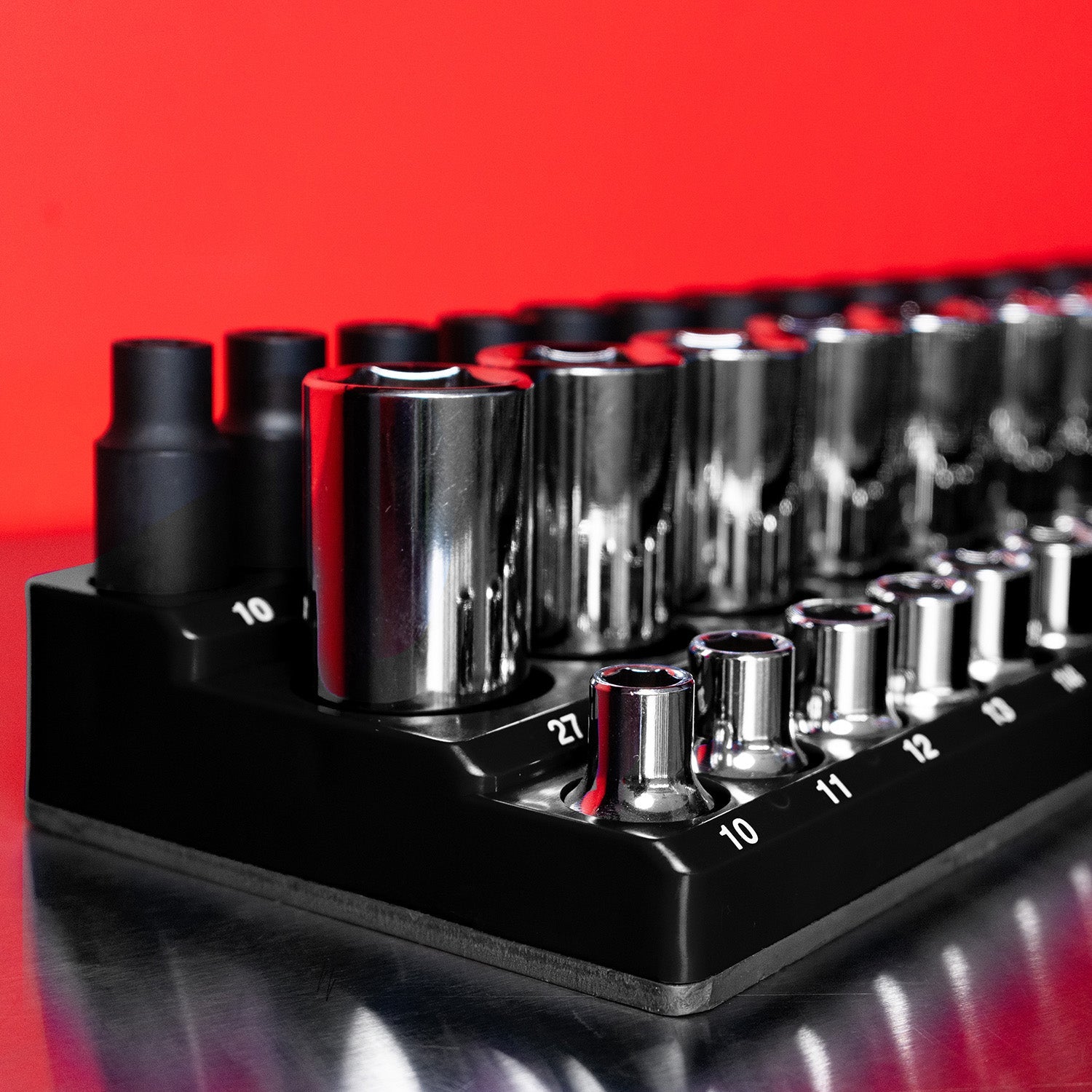 3-Row Magnetic Socket Holder + Chrome and Impact Sockets