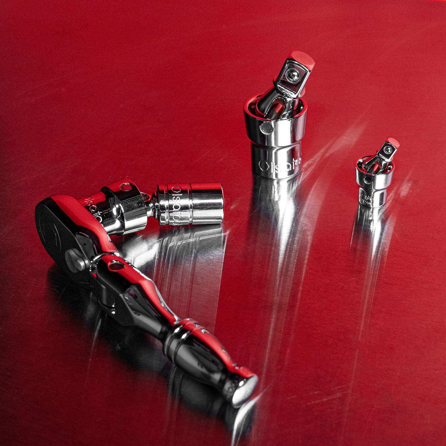 3pc Universal Joint Set, Socket Adapter 1/2", 3/8", and 1/4" drive