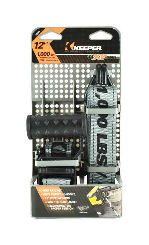 Keeper 1.5 in. W X 14 ft. L Gray Ratchet Tie Down Strap 1000 lb 1 pk