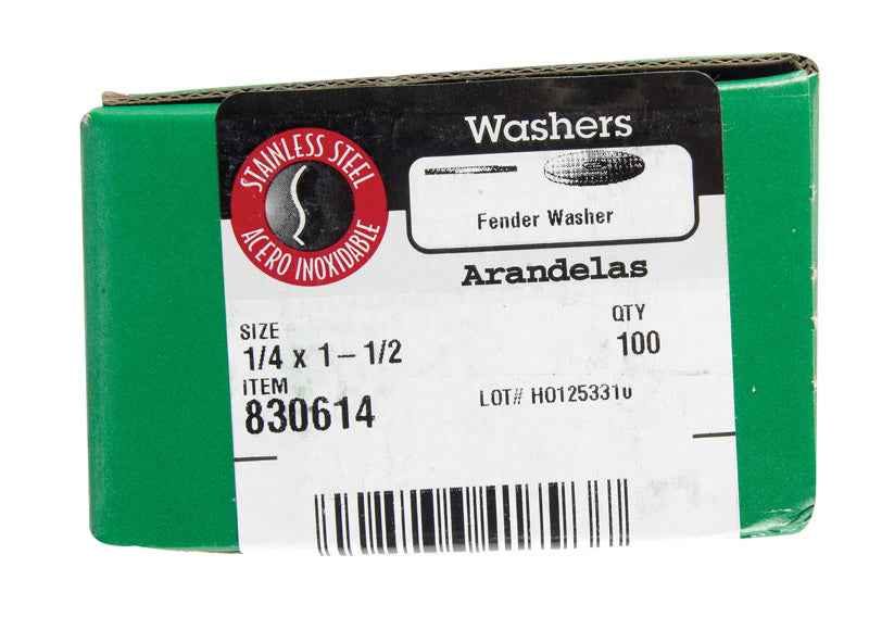 Hillman Stainless Steel 1/4 in. Fender Washer 100 pk