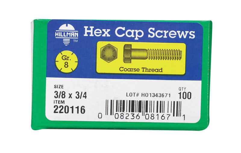 HILLMAN 3/8 in. D X 3/4 in. L Heat Treated Steel Hex Head Cap Screw 100 pk