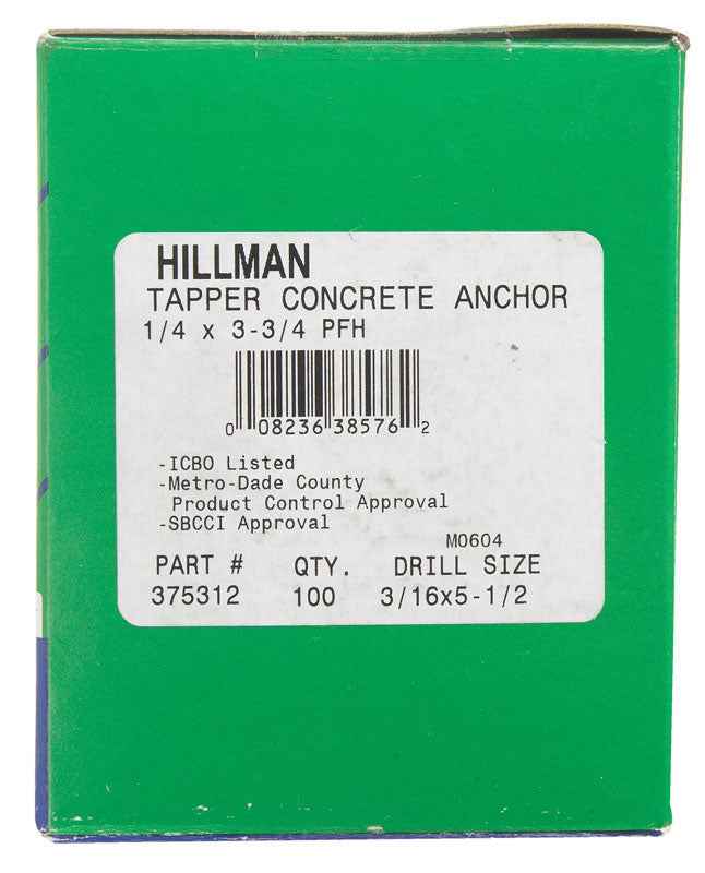 HILLMAN 1/4 in. D X 3-3/4 in. L Steel Flat Head Concrete Screw Anchor 100 pk