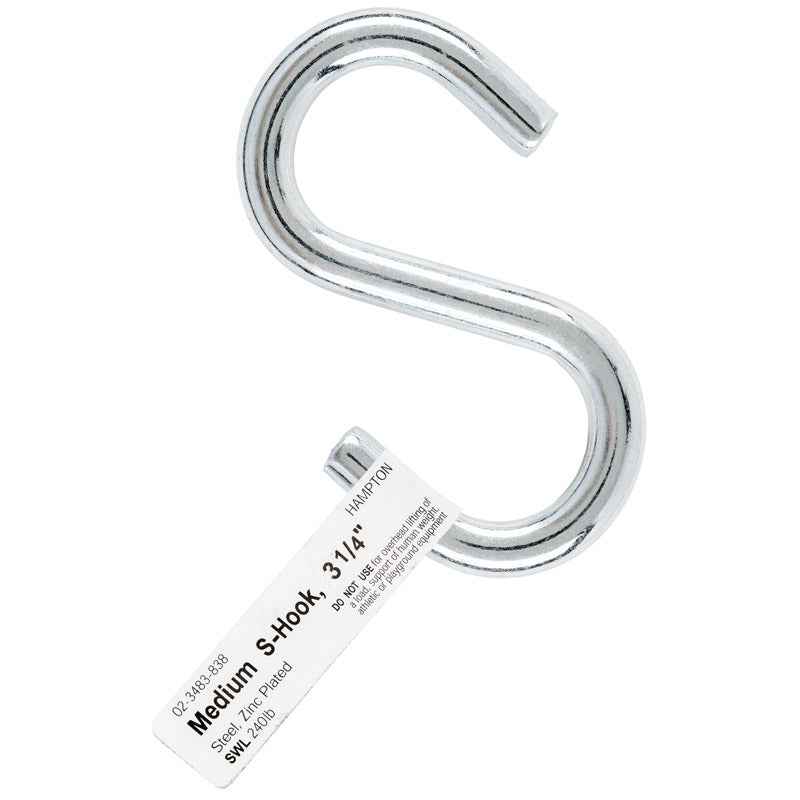 Hampton Medium Zinc-Plated Silver Steel 3.25 in. L S-Hook 240 lb. 1 pk (Pack of 20)