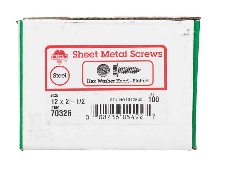 HILLMAN No. 12 Ga. X 2-1/2 in. L Slotted Hex Washer Head Sheet Metal Screws 100 pk