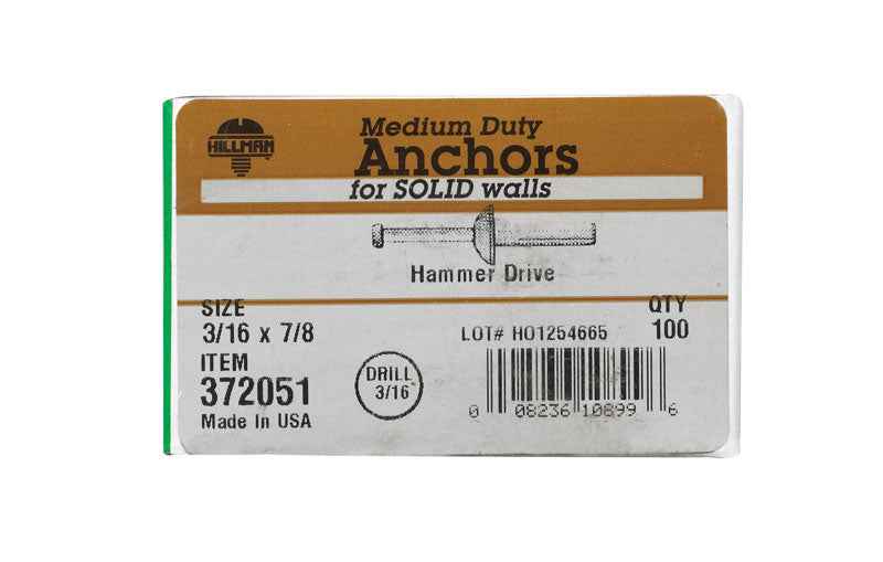 HILLMAN 3/16 in. D X 7/8 in. L Steel Mushroom Head Hammer Drive Anchor 100 pk