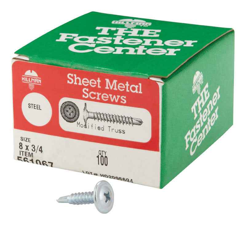 HILLMAN No. 8 Ga. X 3/4 in. L Phillips Truss Head Self-Drilling Screws 100 pk
