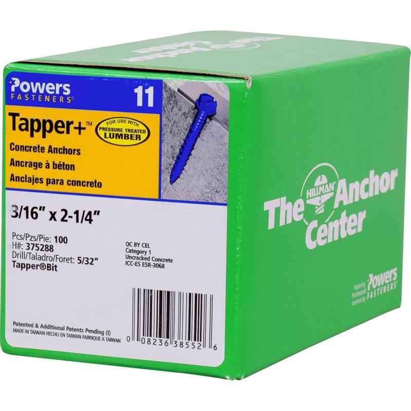 Hillman Tapper 3/16 in. D Steel Hex Head Concrete Screw Anchor 100 pk