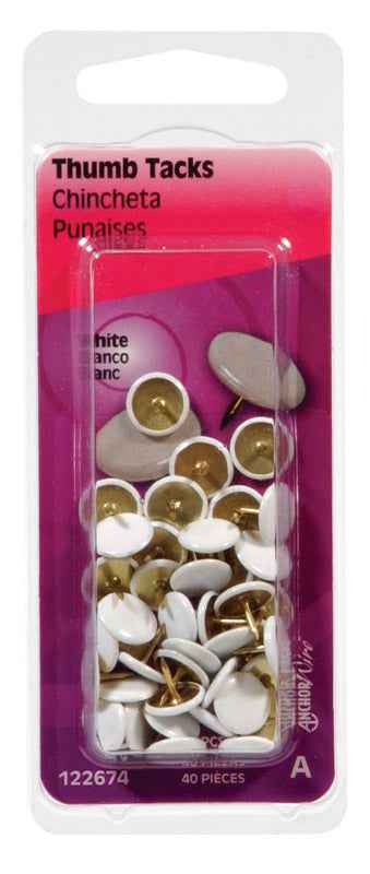 Hillman White Push Pins 40 pk (Pack of 6)