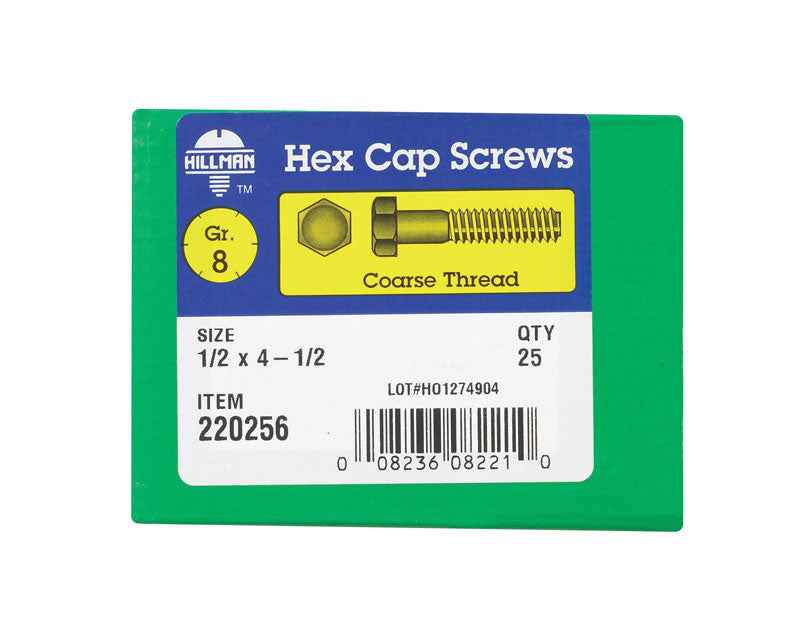 HILLMAN 1/2 in. D X 4-1/2 in. L Heat Treated Steel Hex Head Cap Screw 25 pk