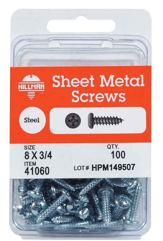 Hillman No. 10 x 1/2 in. L Phillips Pan Head Zinc-Plated Steel Sheet Metal Screws 100 1 pk (Pack of 5)