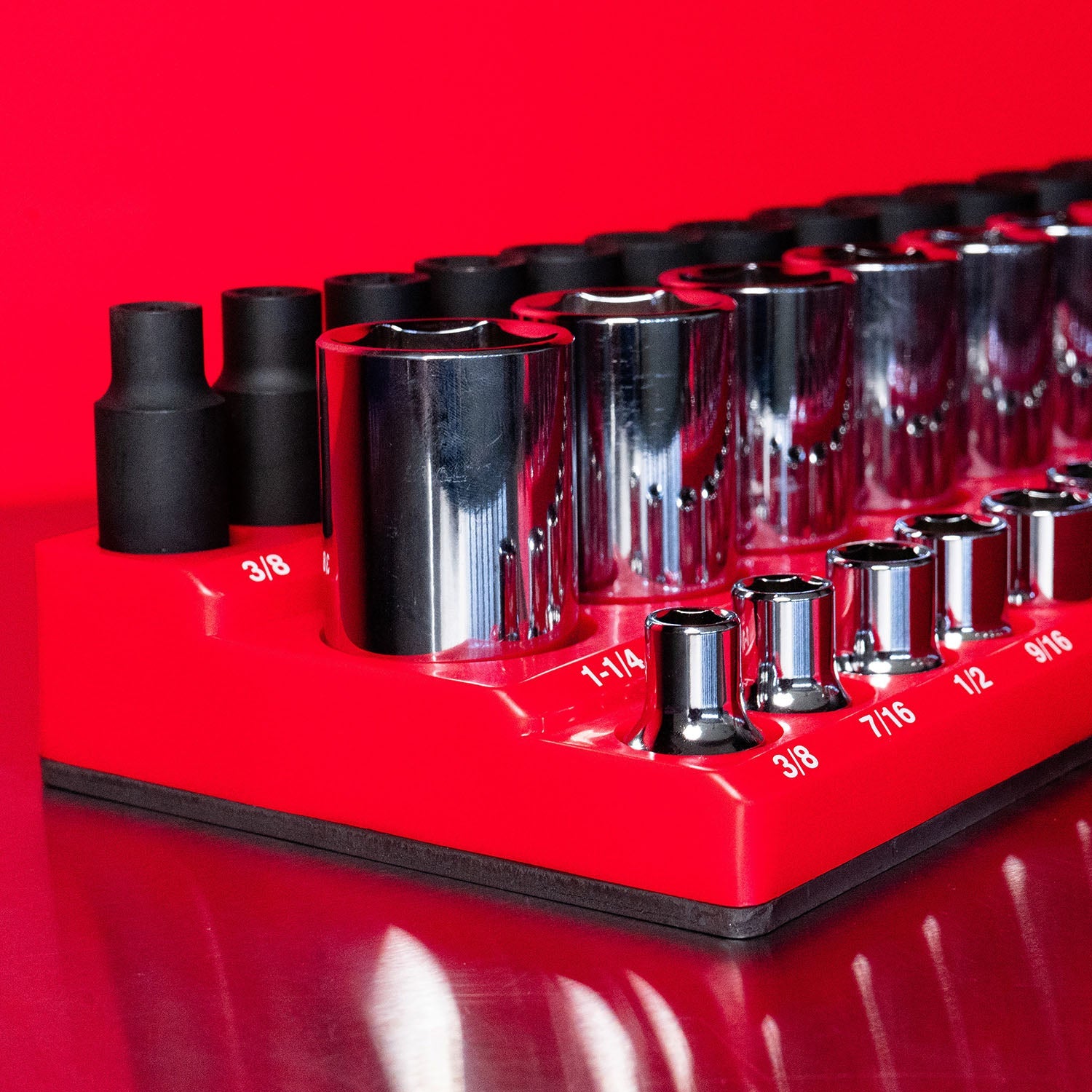 3-Row Magnetic Socket Holder + Chrome and Impact Sockets