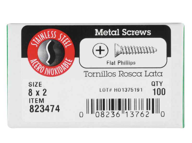 HILLMAN No. 8 Ga. X 2 in. L Phillips Flat Head Sheet Metal Screws 100 pk