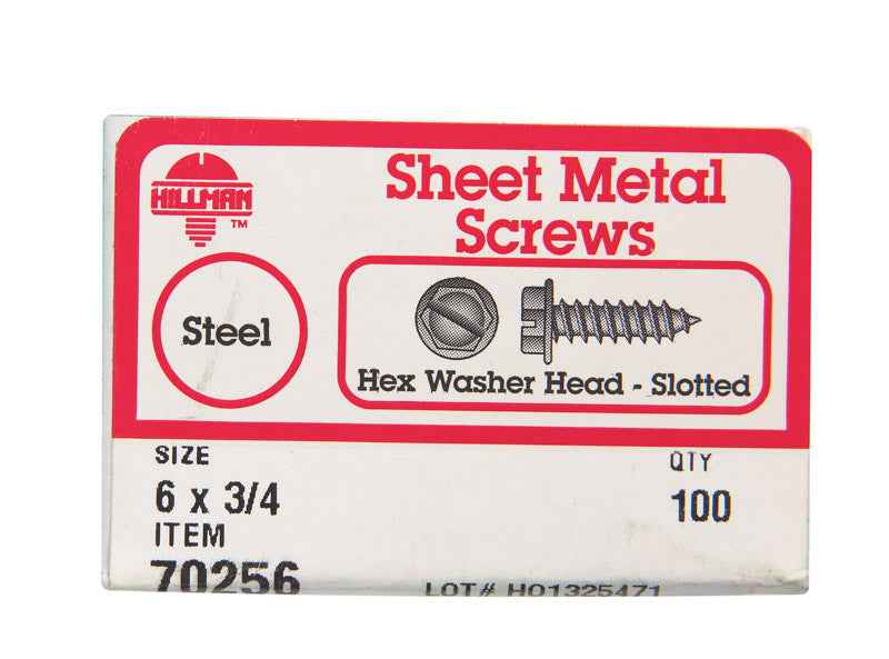 HILLMAN No. 6 Ga. X 3/4 in. L Slotted Hex Washer Head Sheet Metal Screws 100 pk