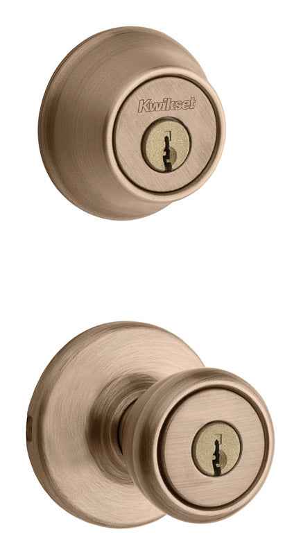 Kwikset Tylo Antique Brass Deadbolt and Entry Door Knob 1-3/4 in.