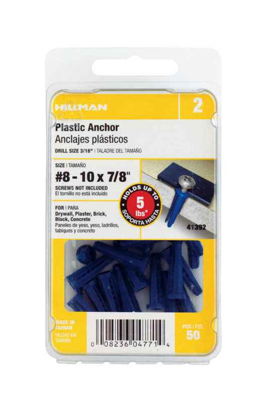Hillman .164 in. Dia. x 7/8 in. L Plastic Flat Head Conical Anchor 50 pk (Pack of 5)