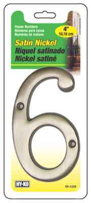 Hillman Distinctions 4 in. Silver Brushed Nickel Screw-On Number 6 1 pc (Pack of 3)