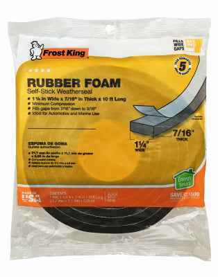 Frost King Black Rubber Foam Weather Seal For Doors and Windows 10 ft. L X 0.44 in.