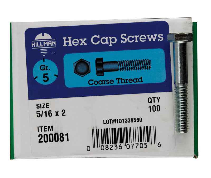 Hillman 5/16 in. D X 2 in. L Heat Treated Zinc Steel Hex Head Cap Screw 100 pk