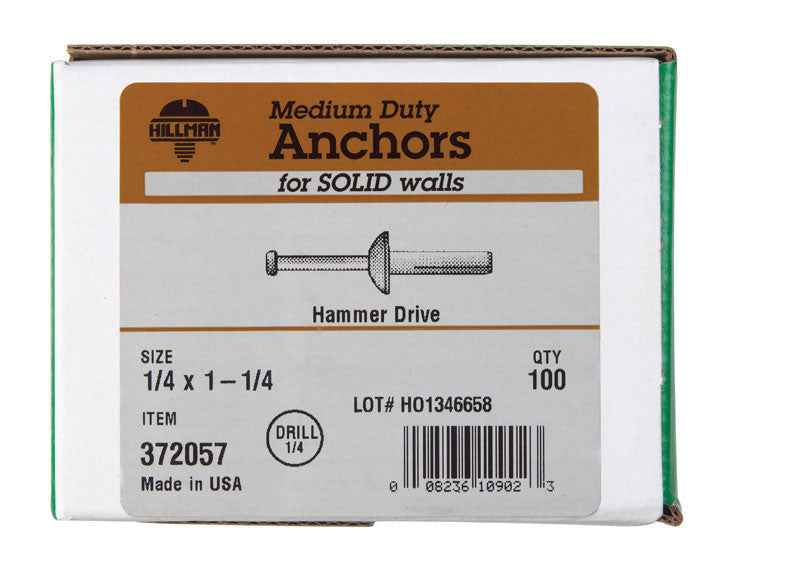 Hillman 1/4 in. D X 1-1/4 in. L Steel Mushroom Head Hammer Drive Anchor 100 pk