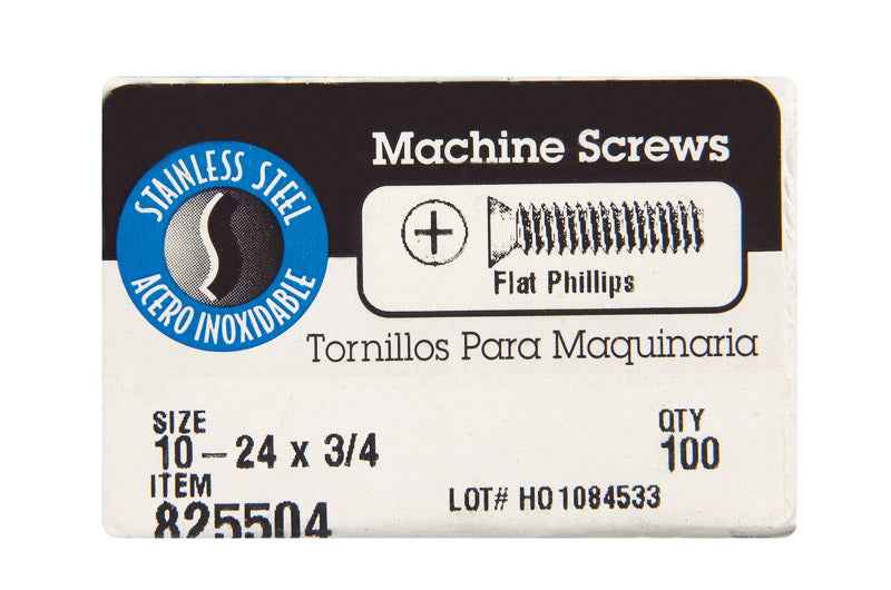 HILLMAN No. 10-24 X 3/4 in. L Phillips Flat Head Stainless Steel Machine Screws 100 pk