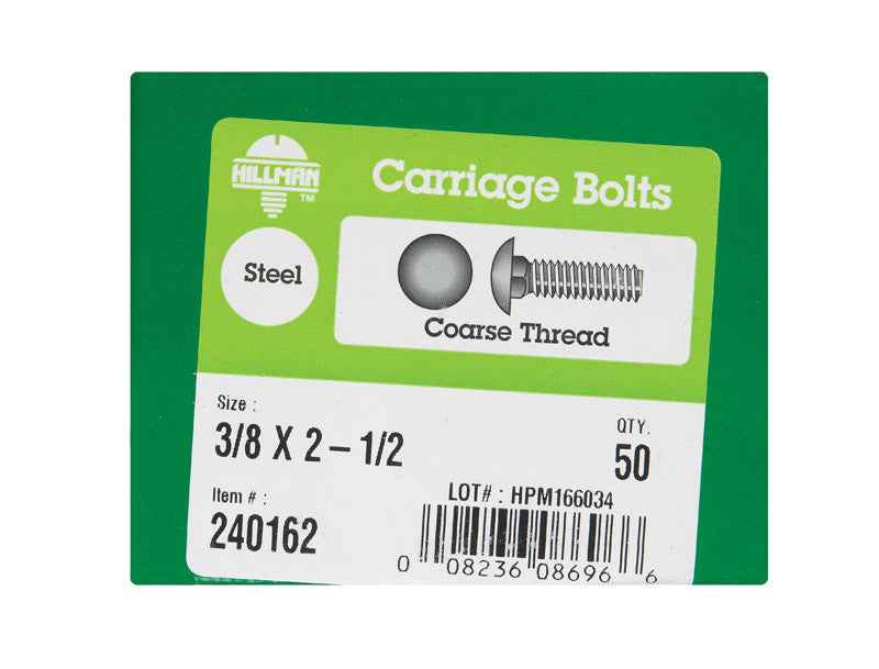Hillman 3/8 in. X 2-1/2 in. L Zinc-Plated Steel Carriage Bolt 50 pk