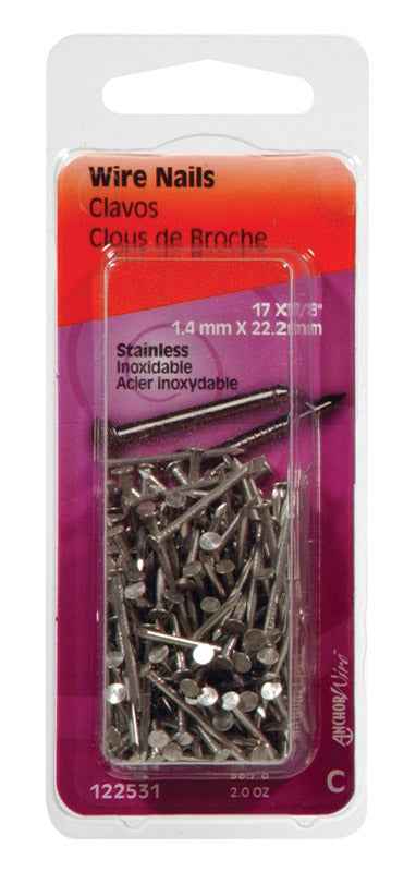 Hillman 17 Ga. x 7/8 in. L Stainless Steel Wire Nails 1 pk 2 oz. (Pack of 6)