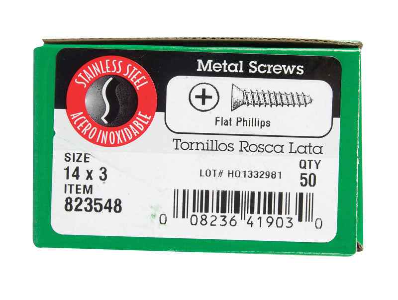 HILLMAN No. 14 Ga. X 3 in. L Phillips Flat Head Sheet Metal Screws 1 lb 50 pk