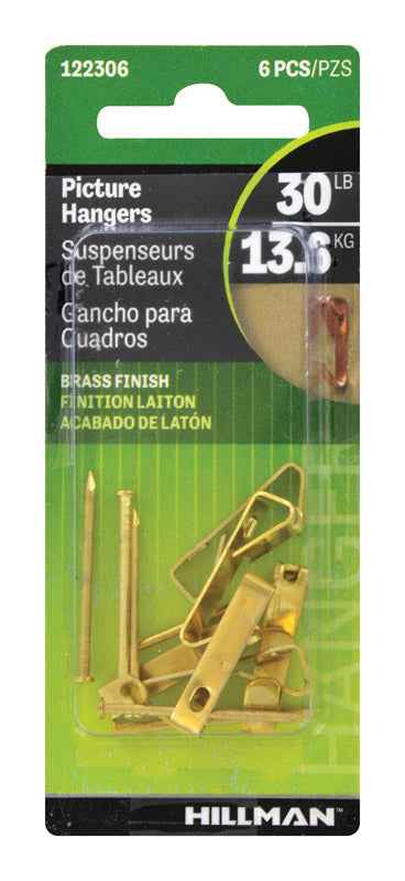 Hillman AnchorWire Brass-Plated Gold Conventional Picture Hanger 30 lb. 6 pk Steel (Pack of 10)