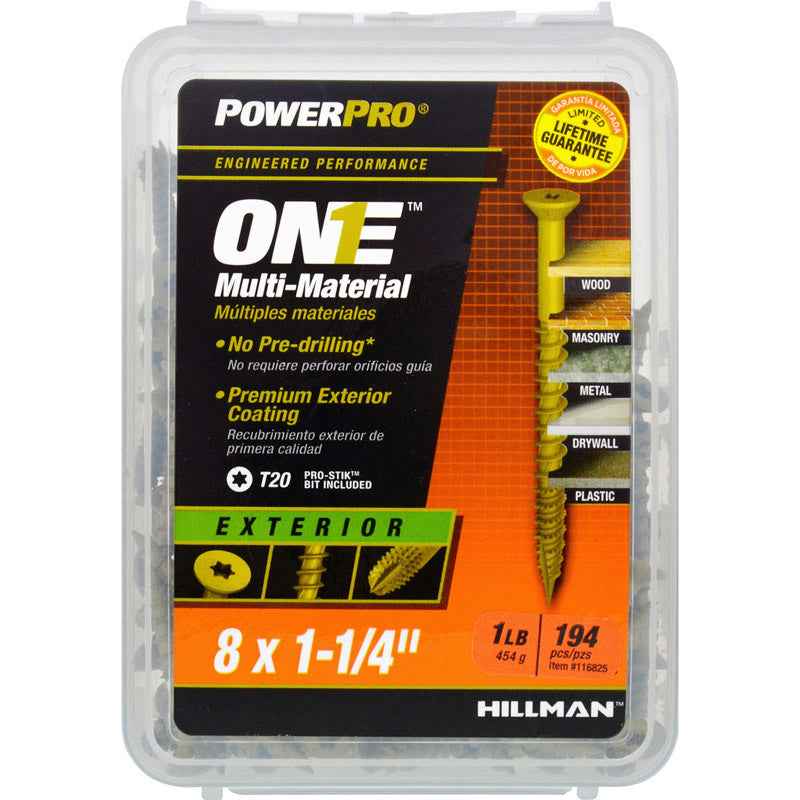 Hillman POWERPRO ONE No. 8 X 1-1/4 in. L Star Flat Head Multi-Material Screw 1 lb 194 pk