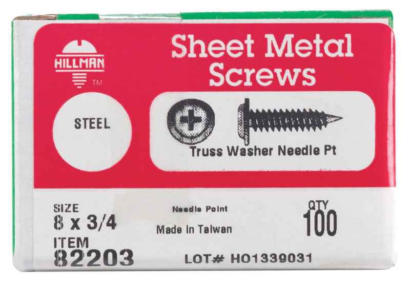 HILLMAN No. 8 Ga. X 3/4 in. L Phillips Truss Head Sheet Metal Screws 100 pk