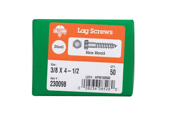 Hillman 3/8 in. X 4-1/2 in. L Hex Zinc-Plated Steel Lag Screw 50 pk