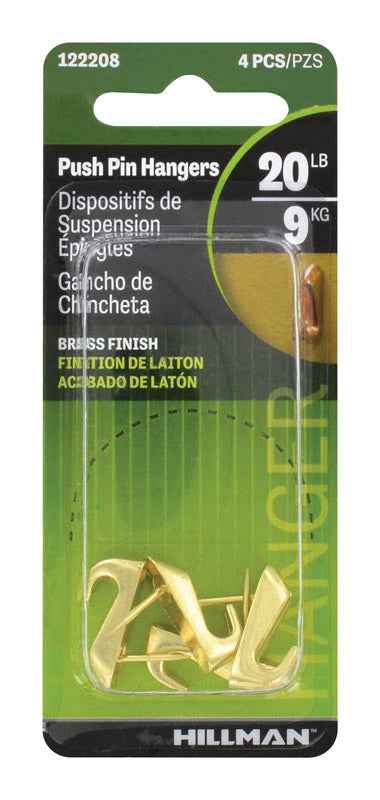 Hillman AnchorWire Gilt Gold Push Pin Picture Hanger 20 lb. 4 pk (Pack of 10)