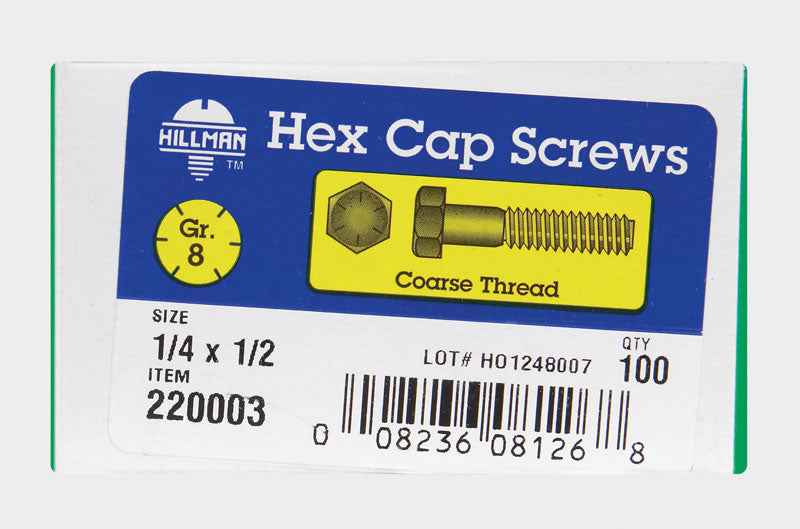 HILLMAN 1/4 in. D X 1/2 in. L Heat Treated Steel Hex Head Cap Screw 100 pk