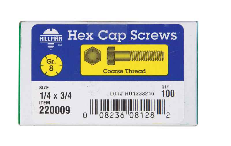 Hillman 1/4 in. D X 3/4 in. L Heat Treated Steel Hex Head Cap Screw 100 pk