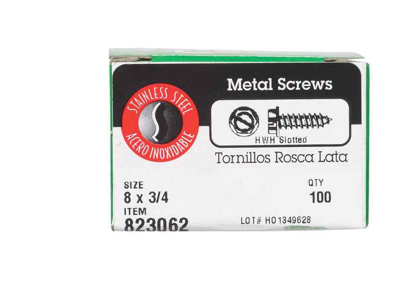 HILLMAN No. 8 X 3/4 in. L Slotted Hex Washer Head Sheet Metal Screws 100 pk