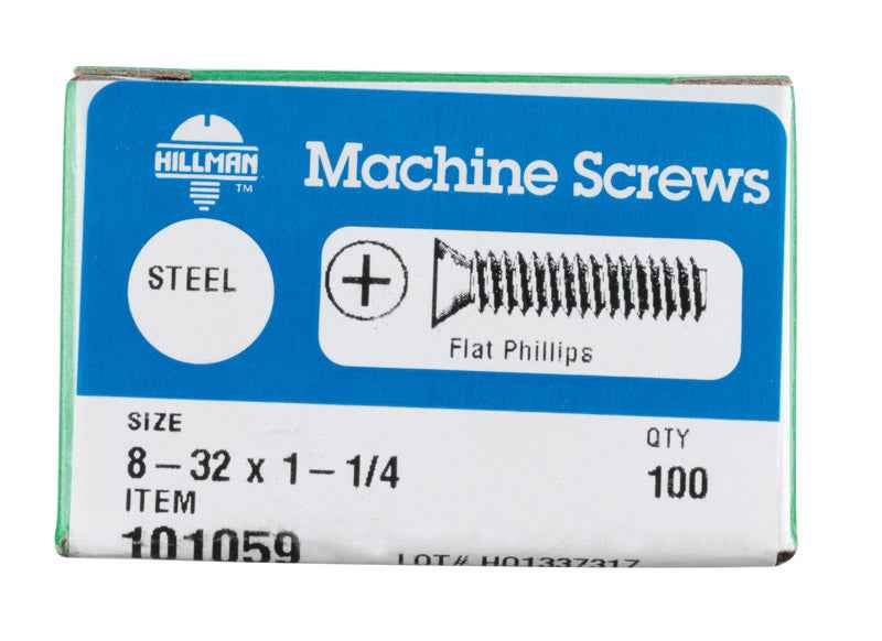 HILLMAN No. 8-32 X 1-1/4 in. L Phillips Flat Head Zinc-Plated Steel Machine Screws 100 pk