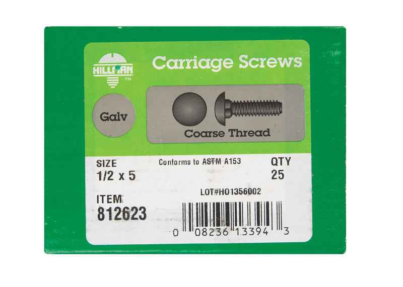 HILLMAN 1/2 in. X 5 in. L Hot Dipped Galvanized Steel Carriage Bolt 25 pk