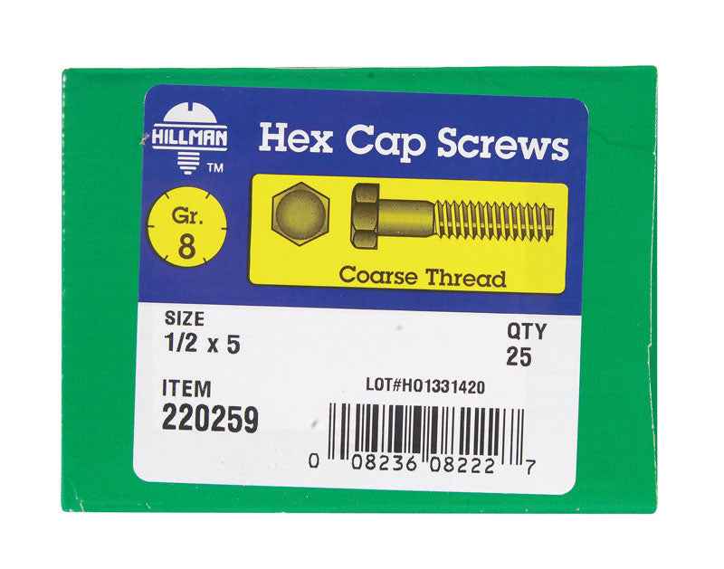 HILLMAN 1/2 in. D X 5 in. L Heat Treated Steel Hex Head Cap Screw 25 pk