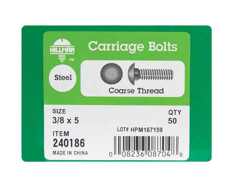 Hillman 3/8 in. X 5 in. L Zinc-Plated Steel Carriage Bolt 50 pk
