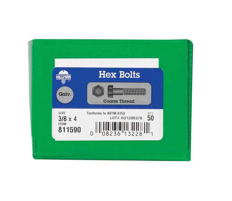 Hillman 3/8 in. D X 4 in. L Hot Dipped Galvanized Steel Hex Bolt 50 pk