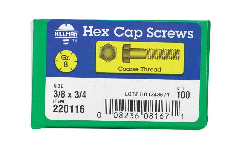 HILLMAN 3/8 in. D X 3/4 in. L Heat Treated Steel Hex Head Cap Screw 100 pk