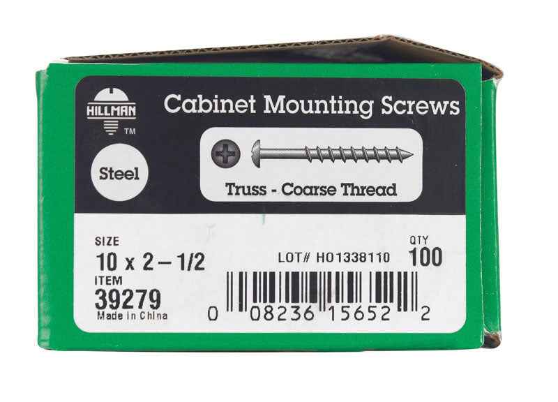 HILLMAN No. 10 X 2-1/2 in. L Phillips Black Phosphate Coarse Cabinet Screws 1 pk
